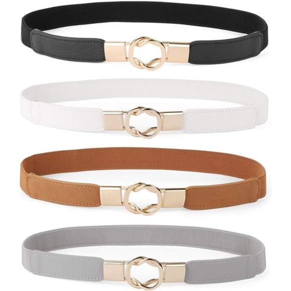 Women Skinny Belt for Dresses Retro Stretch Ladies Waist Belt Plus Size Set of 4 - Picture 1 of 6